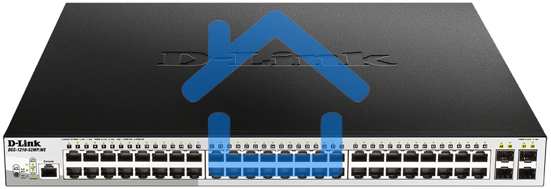 Коммутатор управляемый 2 уровня D-Link DGS-1210-52MP/ME/B2A PROJ с 48 портами 10/100/1000Base-T с поддержкой PoE и 4 портами 1000Base-X SFP