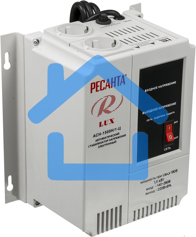 Стабилизаторы напряжения Ресанта АСН-1 500 Н/1-Ц 63/6/20 Стабилизатор Lux 220В±8%, Габариты 206х133х230, Вес 4,5кг