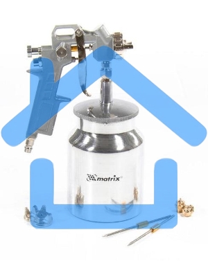 Краскопульт пневматический Matrix с нижним бачком v=10k + сопладиаметром 1.2 1.5 и 1.8мм