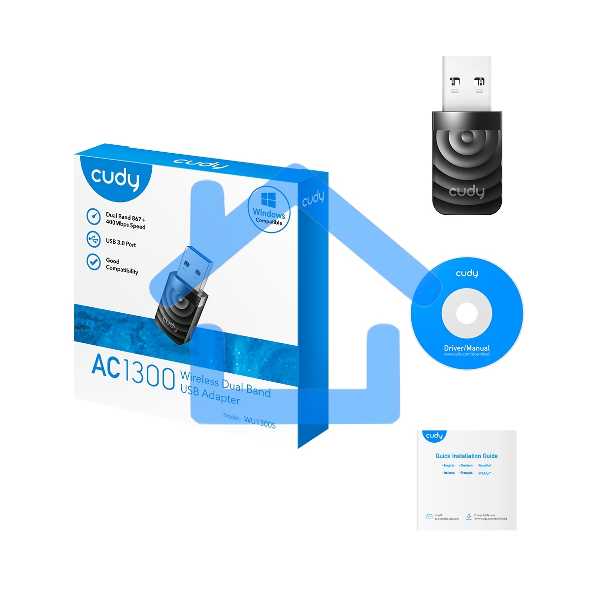 Сетевой адаптер Wi-Fi Cudy WU1300S AC1300 USB 3.0 (ант.внутр.) 1ант.