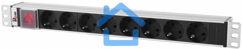 Блок розеток Rem-10 без шнура с выкл., 8 Sсhuko, вход IEC 60320 C14, 10A, алюм., 19