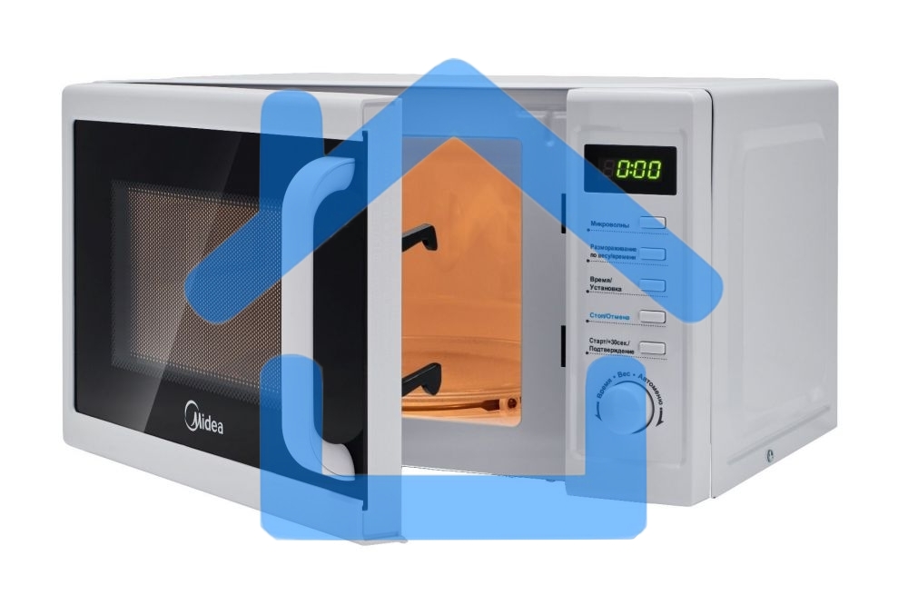 Микроволновая печь Midea AM820CUK-W белый, 20 л, 800 Вт, переключатели - поворотный механизм/кнопки