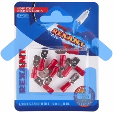 Клемма плоская Rexant, изолированная штекер - 6.3 мм, 0.5-1.5 мм², (РПи-п 1.5-(6.3) / MDD1.25-250), красный, в упак. 10 шт.