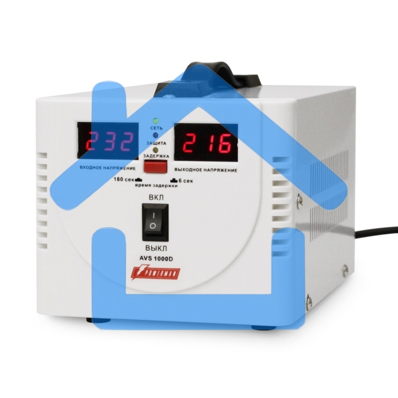 Стабилизатор напряжения Powerman AVS-D Voltage Regulator 1000VA, Digital Indication, 2x Schuko Outlets, 1m Power Cord, 230V, 1 year warranty, White