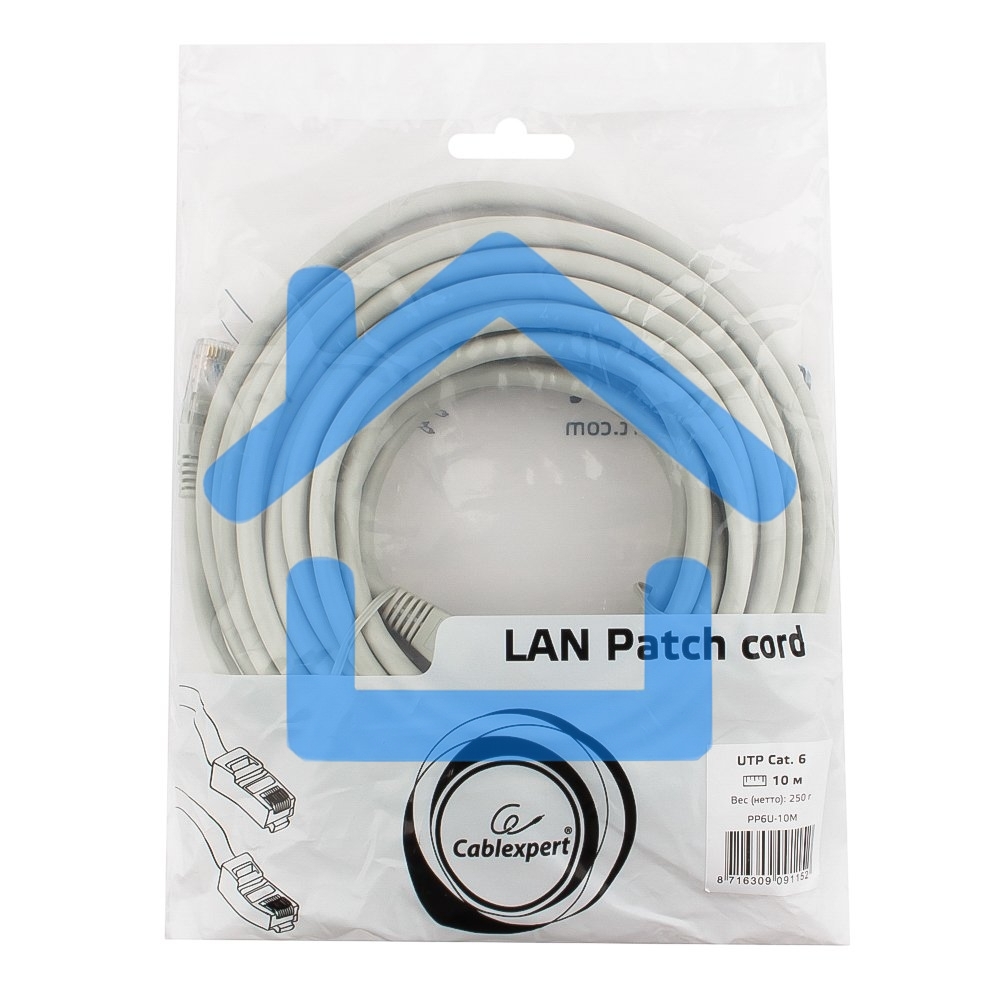 Патч-корд UTP Cablexpert PP6U-10M кат.6, 10м, литой, многожильный, серый