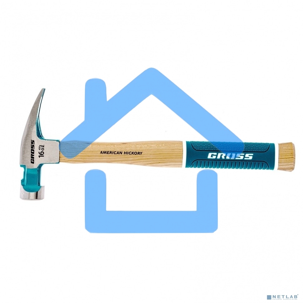 Молоток-гвоздодер GROSS American hickory 450г, угол 75, магнит, обрезиненная рукоятка 10418