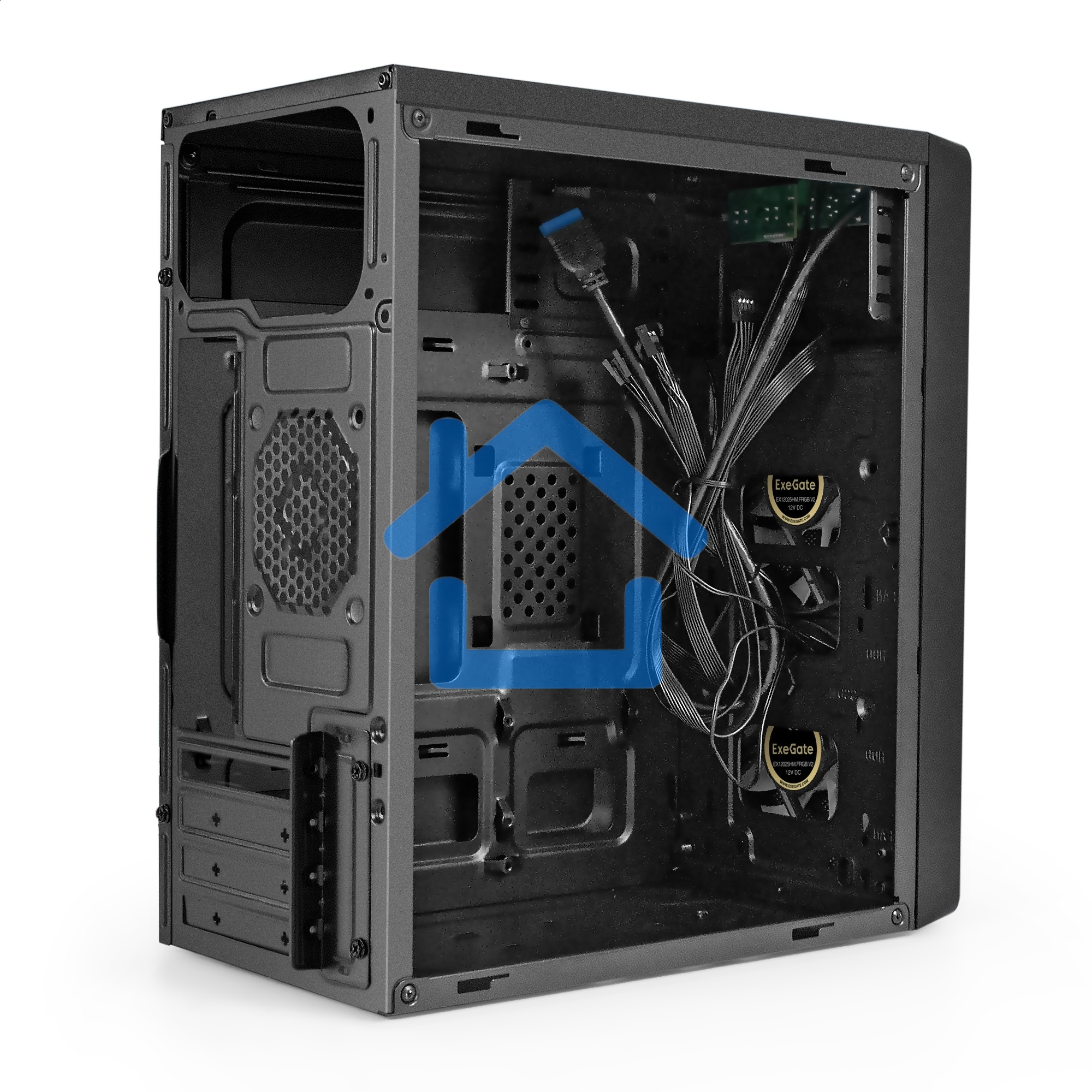 Компьютерный корпус Minitower ExeGate mEVO-7803-XP500 (mATX, БП XP500 с вент. 12см, 2*USB+1*USB 3.0, HD аудио, черный, 2 вент. 12см с RGb подсветкой)