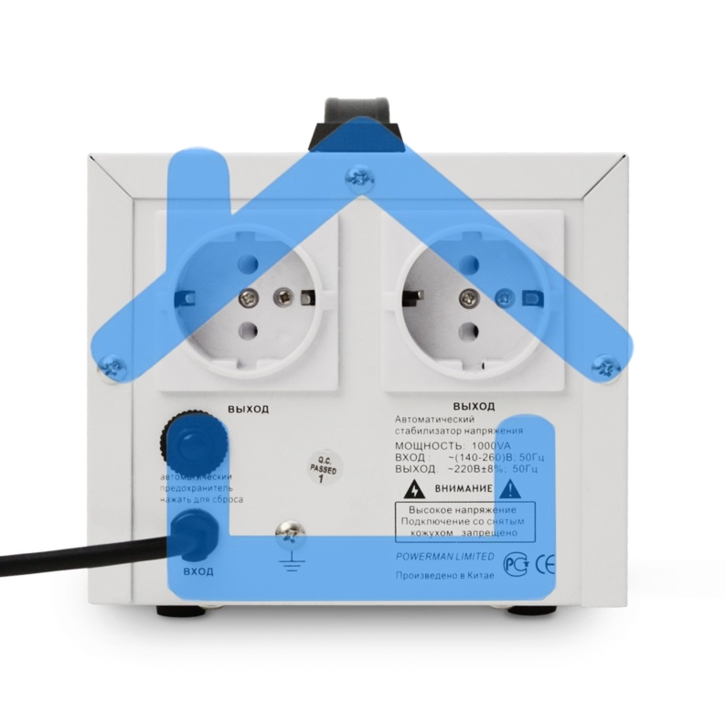 Стабилизатор напряжения Powerman AVS-D Voltage Regulator 1000VA, Digital Indication, 2x Schuko Outlets, 1m Power Cord, 230V, 1 year warranty, White