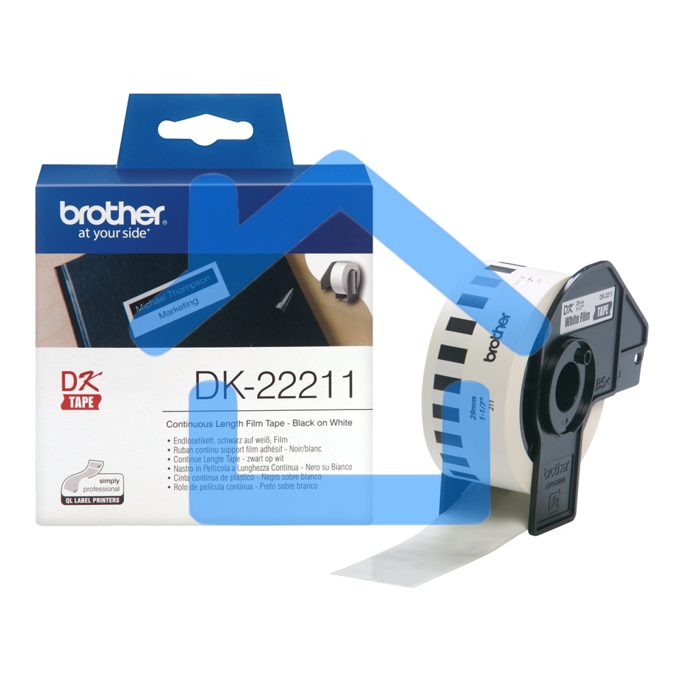 Пленочная клеящаяся лента Brother DK22211 29 мм x 15.24 м, черный шрифт, белый фон