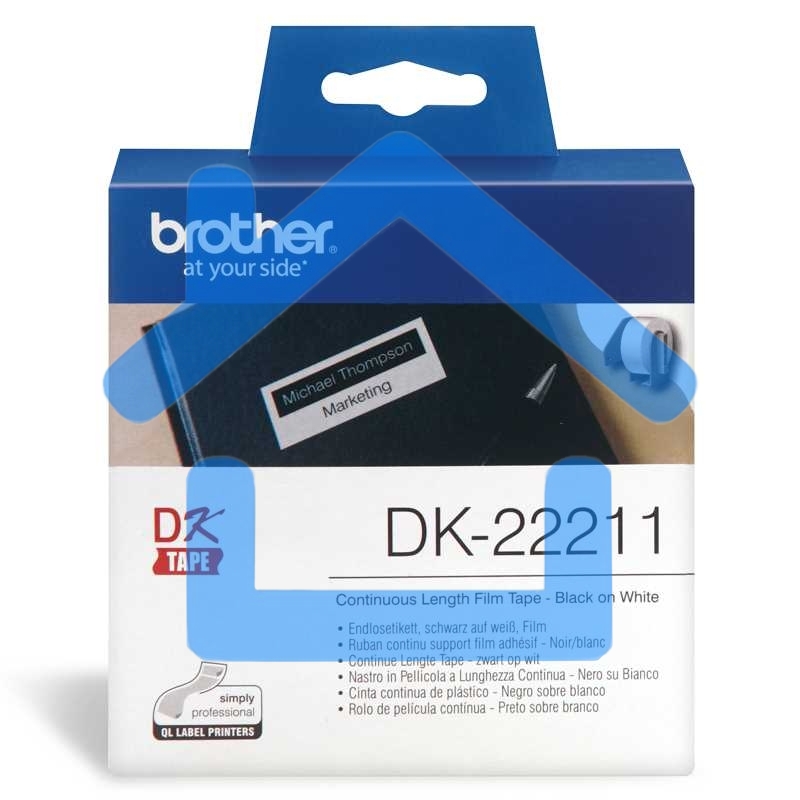 Пленочная клеящаяся лента Brother DK22211 29 мм x 15.24 м, черный шрифт, белый фон