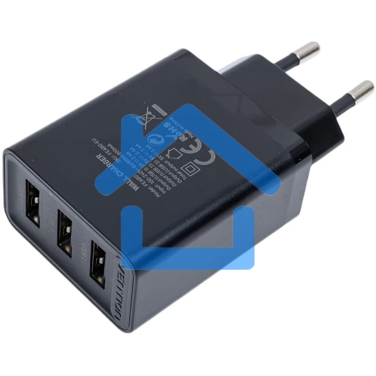 Сетевое зарядное устройство Vention на 3 порта USB 2.4A черный