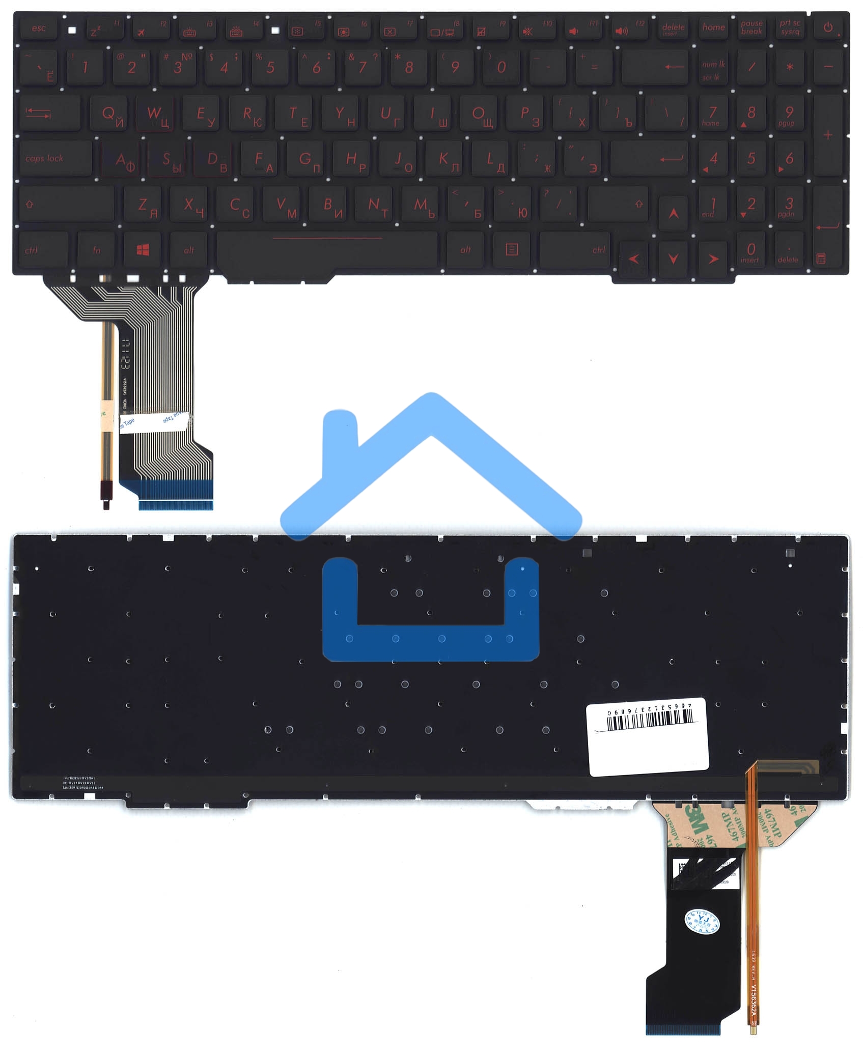 Клавиатура для ноутбука Asus GL753 FX553VD черная с красной подсветкой (узкий шлейф подсветки)