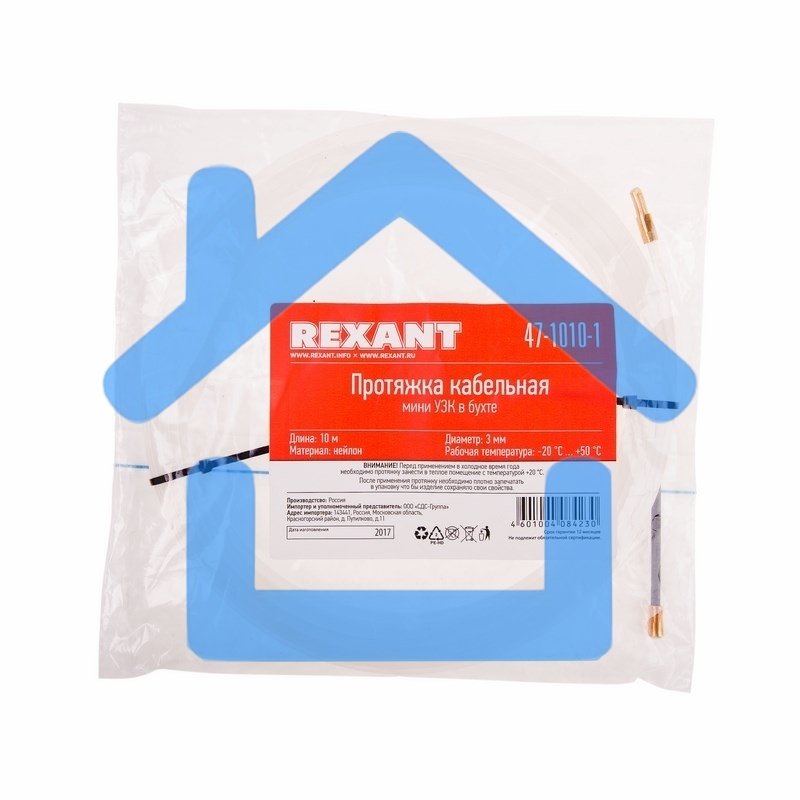 Протяжка кабельная Rexant (мини УЗК в бухте), 10 м нейлон, d=3 мм, латунный наконечник, заглушка