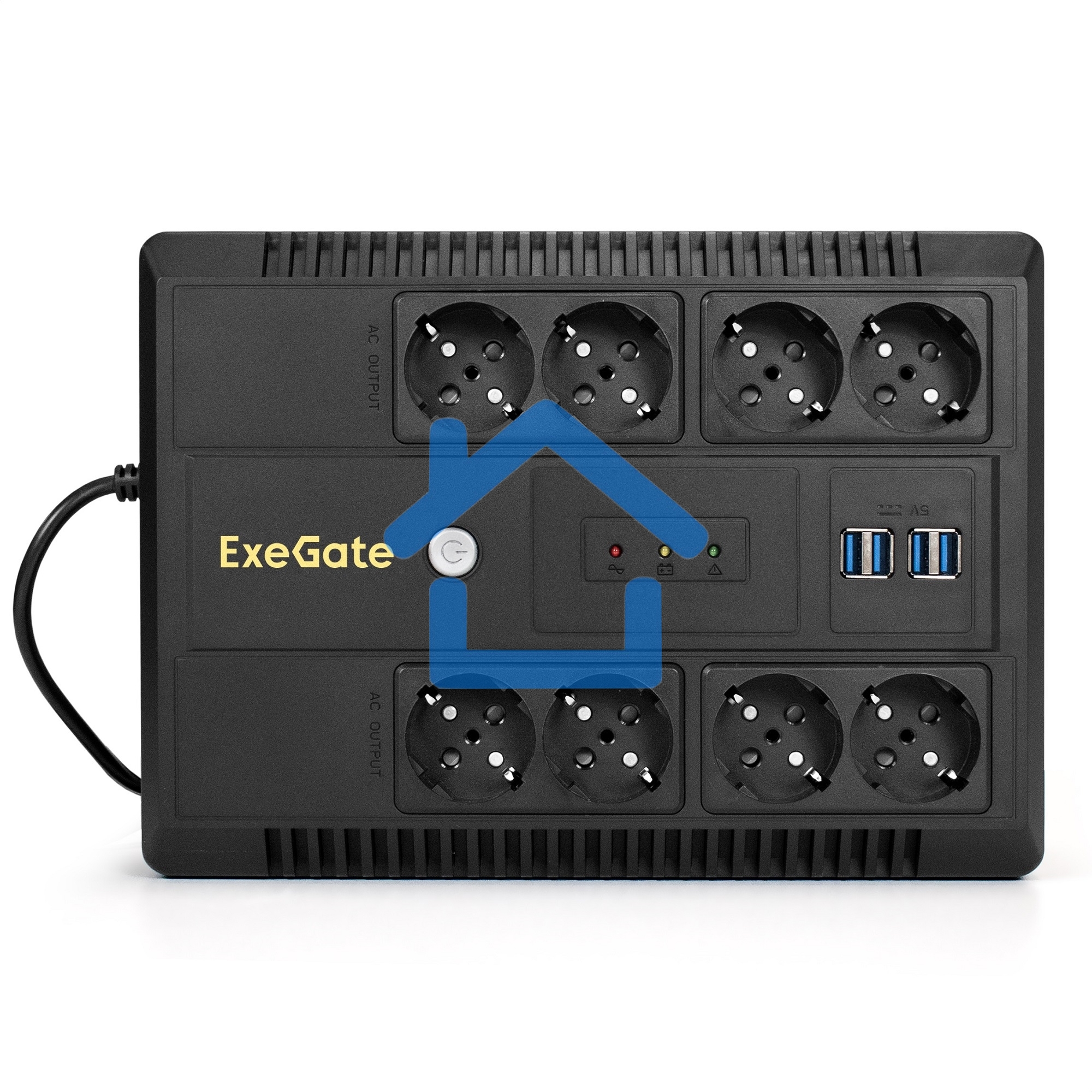 Источник бесперебойного питания ExeGate NEO NNB-650.LED.AVR.8SH.CH 650VA/390W, LED, AVR, 8*Schuko, 4*USB-порта для зарядки, черный