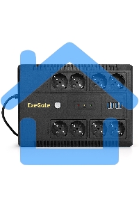 Источник бесперебойного питания ExeGate NEO NNB-650.LED.AVR.8SH.CH 650VA/390W, LED, AVR, 8*Schuko, 4*USB-порта для зарядки, черный