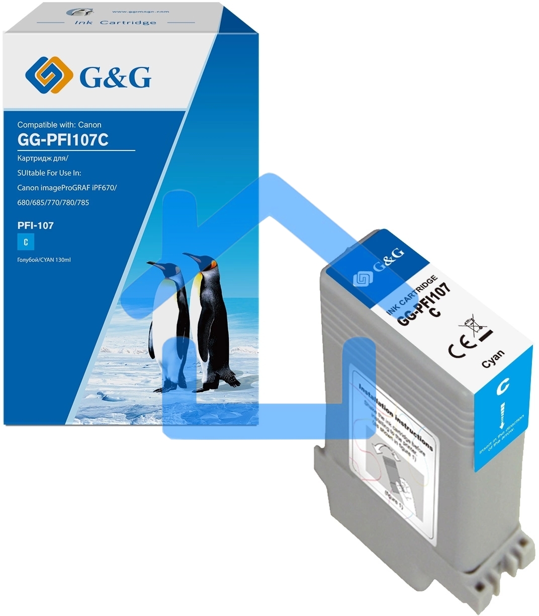 Картридж струйный G&G GG-PFI107C голубой (130мл) для Canon imageProGRAF iPF670/680/685/770/780/785