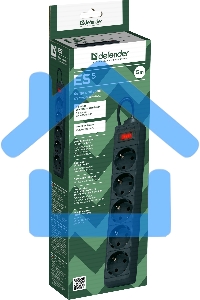 Сетевой фильтр Defender ES, 5.0м, 5 розеток, черный