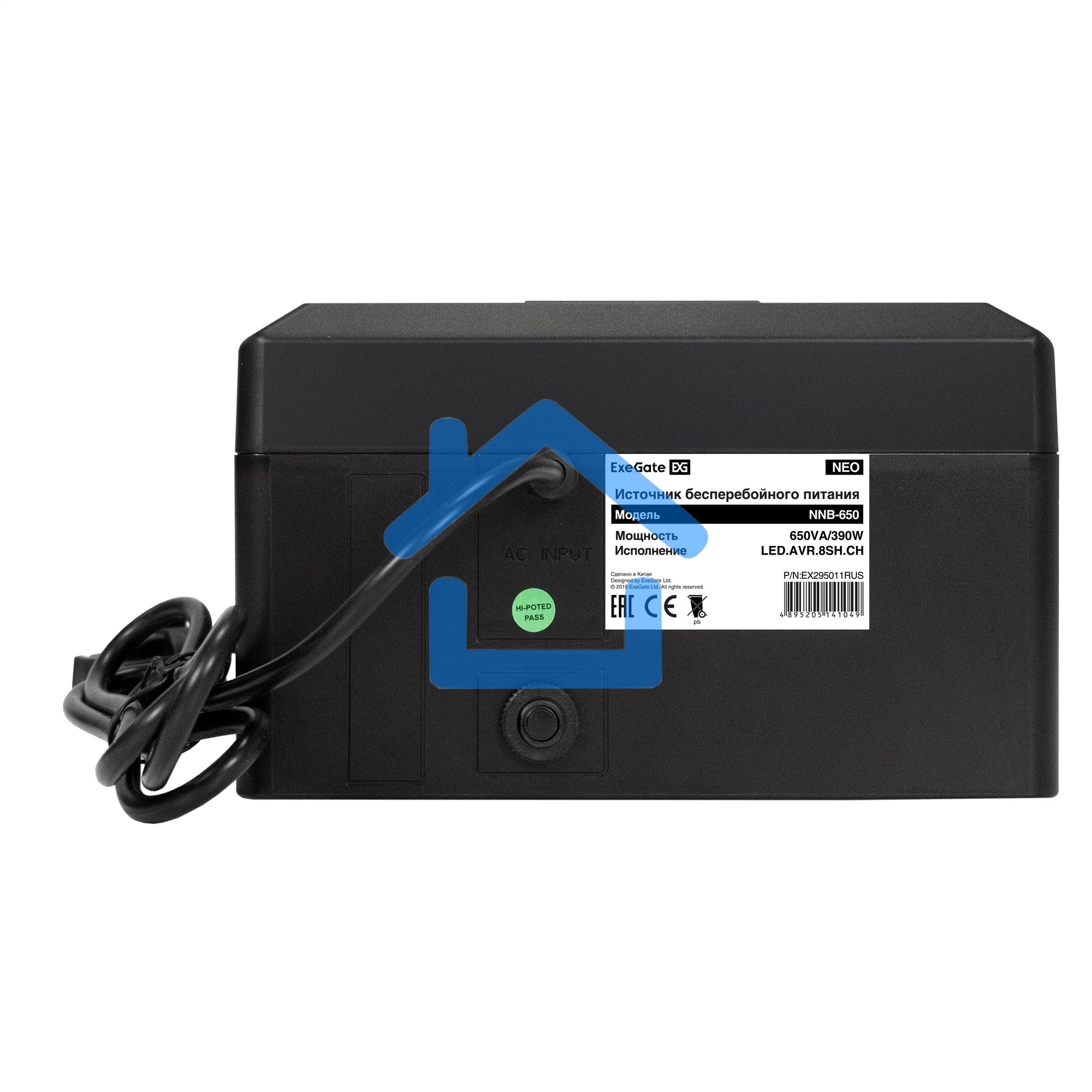 Источник бесперебойного питания ExeGate NEO NNB-650.LED.AVR.8SH.CH 650VA/390W, LED, AVR, 8*Schuko, 4*USB-порта для зарядки, черный