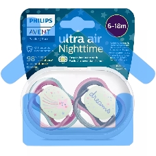 Пустышка Philips Avent ultra air, ночная, звезда/DREAMS, 6-18 мес., 2 шт.