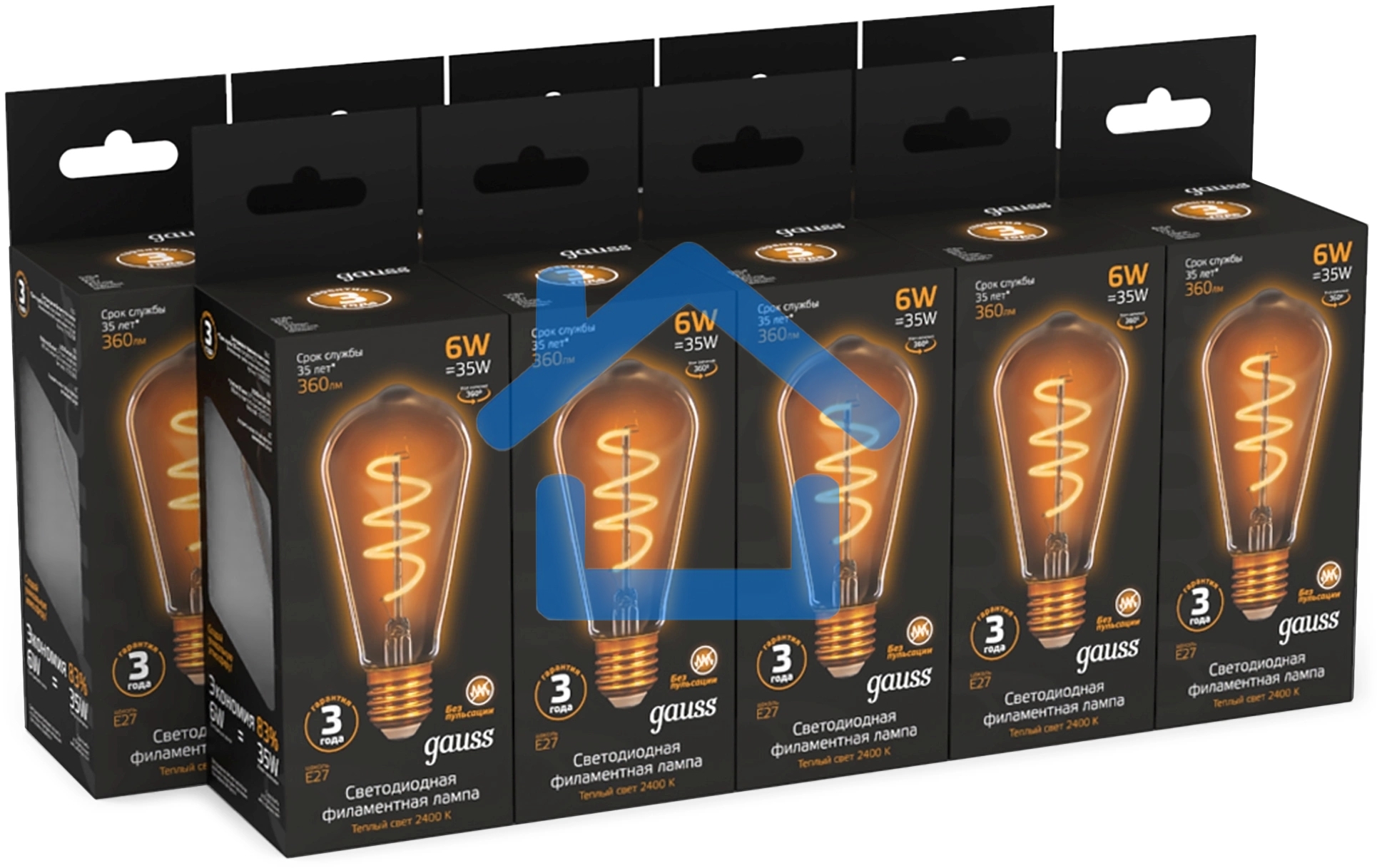 Лампа филам. Gauss Filament ST64 6Вт цок.:E27 эдисон 220B св.свеч.белый теп. (упак.:10шт) (157802006)