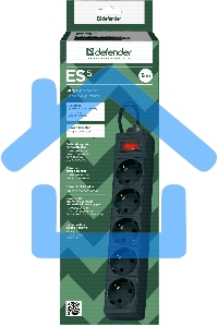 Сетевой фильтр Defender ES, 5.0м, 5 розеток, черный