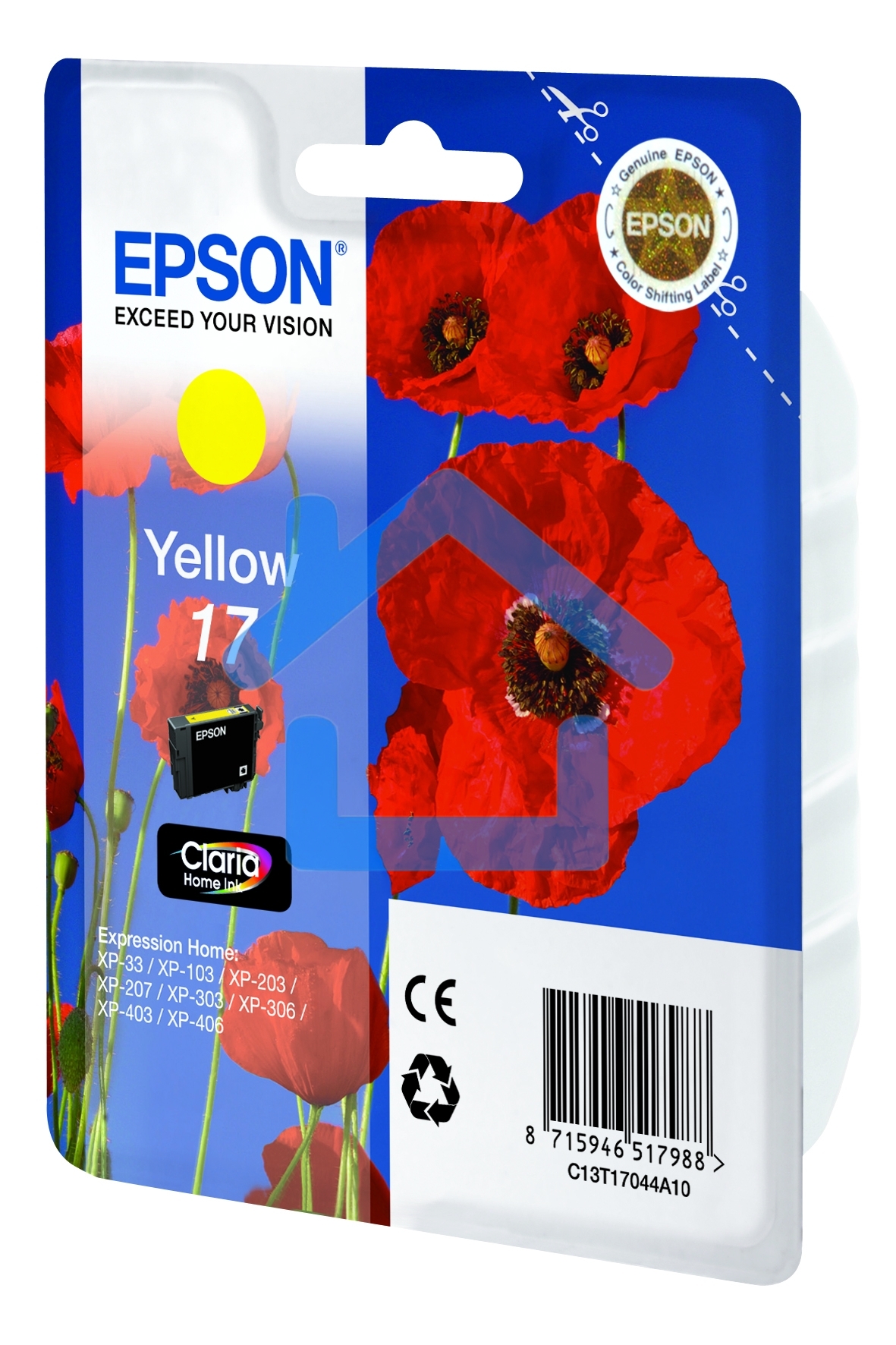 Картридж струйный Epson C13T17044A10 желтый (150 стр.) для Epson XP33/203/303