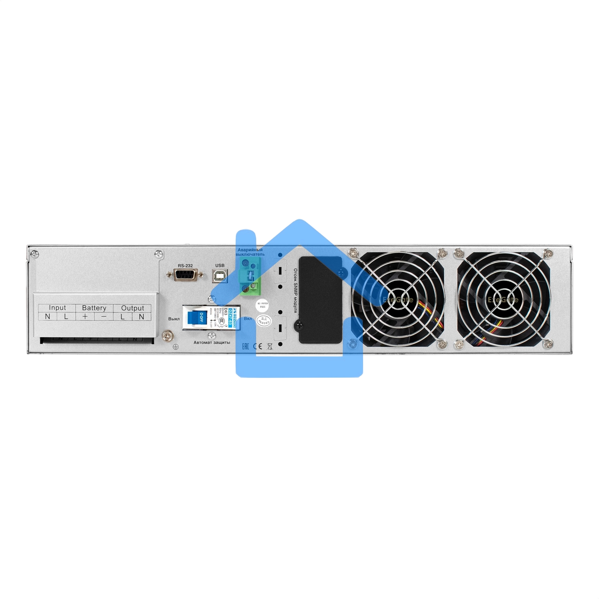 Источник бесперебойного питания On-line ExeGate PowerExpert ULS-575-10kVA.LCD.AVR.T.USB.RS232.SNMP.2U 10000VA/10000W, On-Line, PF=1, LCD, клеммы, RS232, USB, SNMP-slot, EPO, батареи внешние 192В/240В суммарной емкостью до 400Ah, Rackmount 2U/Tower, металл