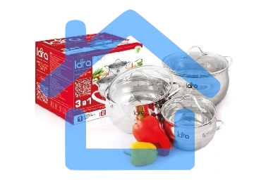 Набор посуды LARA LR02-86 Apple 6 предметов (кастрюли: 2.0л, 3.6л, 6.1л)