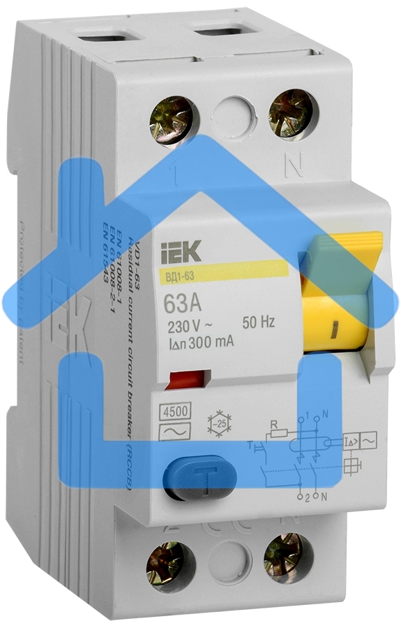 Выключатель дифференциального тока (УЗО) Iek MDV10-2-063-300 ВД1-63 2Р 63А 300мА ИЭК