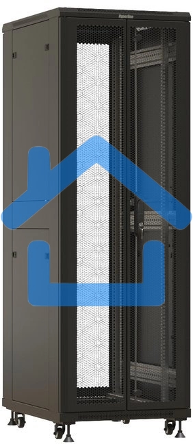 Шкаф серверный Hyperline (TTbR-4261-DD-RAL9004) напольный 42U 600x1000мм пер.дв.перфор. задн.дв.перфор. 2 бок.пан. направл.под закл.гайки 800кг черный 910мм 2055мм IP20 сталь