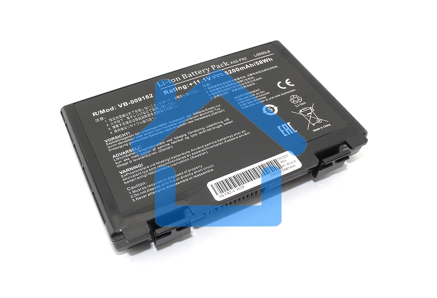 Аккумуляторная батарея для ноутбука Asus K40, F82 (A32-F82) 11.1V 5200mAh OEM черный