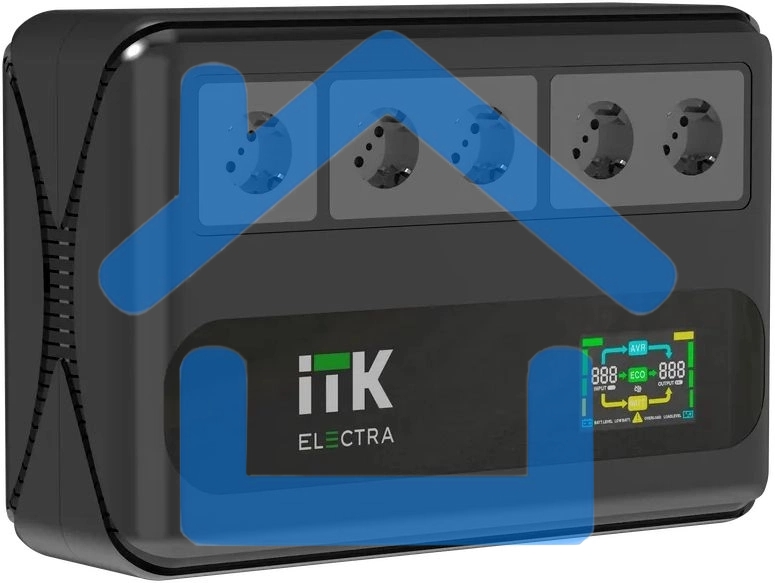 Источник бесперебойного питания Line-interactive 1кВА/0,6кВт, однофазный, LCD дисплей, с АКБ 1х9AH, 5xSchuko