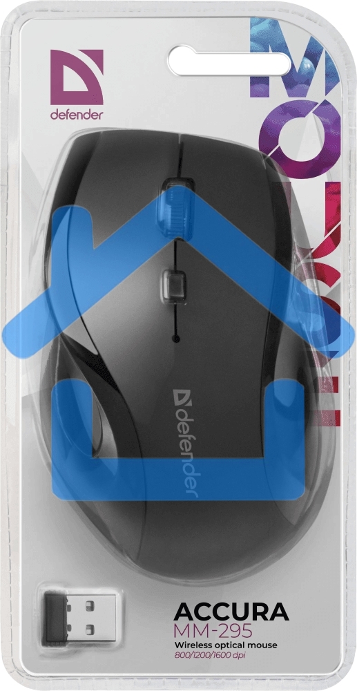 Мышь беспроводная Defender Accura MM-295 черный, 1600 dpi, радиоканал, USB, кнопки - 6
