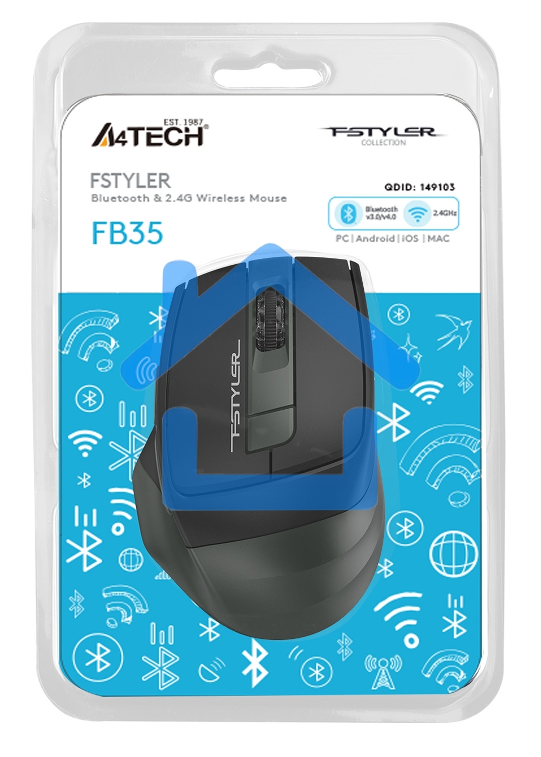 Мышь беспроводная A4Tech Fstyler FB35 зеленый/черный, 2000 dpi, радиоканал, Bluetooth, USB, кнопки - 6