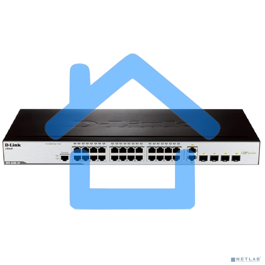 Управляемый коммутатор 2 уровня D-Link DES-3200-28/C1A с 24 портами 10/100BASE-T + 2 комбо-портами 1000Base-T/SFP