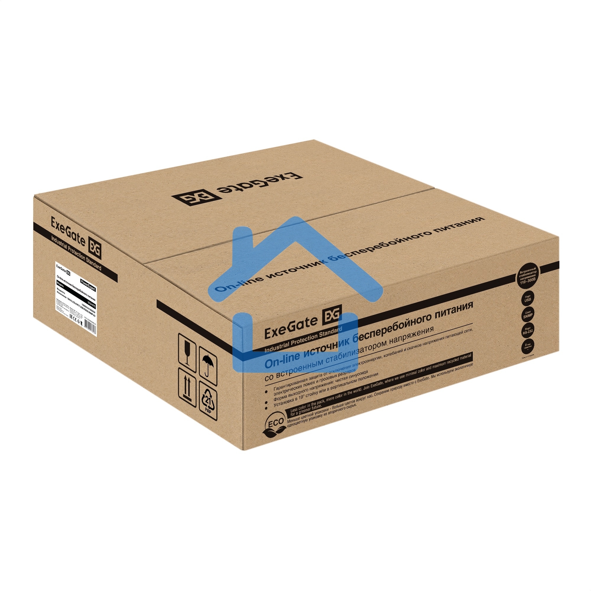 Источник бесперебойного питания On-line ExeGate PowerExpert ULS-575-10kVA.LCD.AVR.T.USB.RS232.SNMP.2U 10000VA/10000W, On-Line, PF=1, LCD, клеммы, RS232, USB, SNMP-slot, EPO, батареи внешние 192В/240В суммарной емкостью до 400Ah, Rackmount 2U/Tower, металл