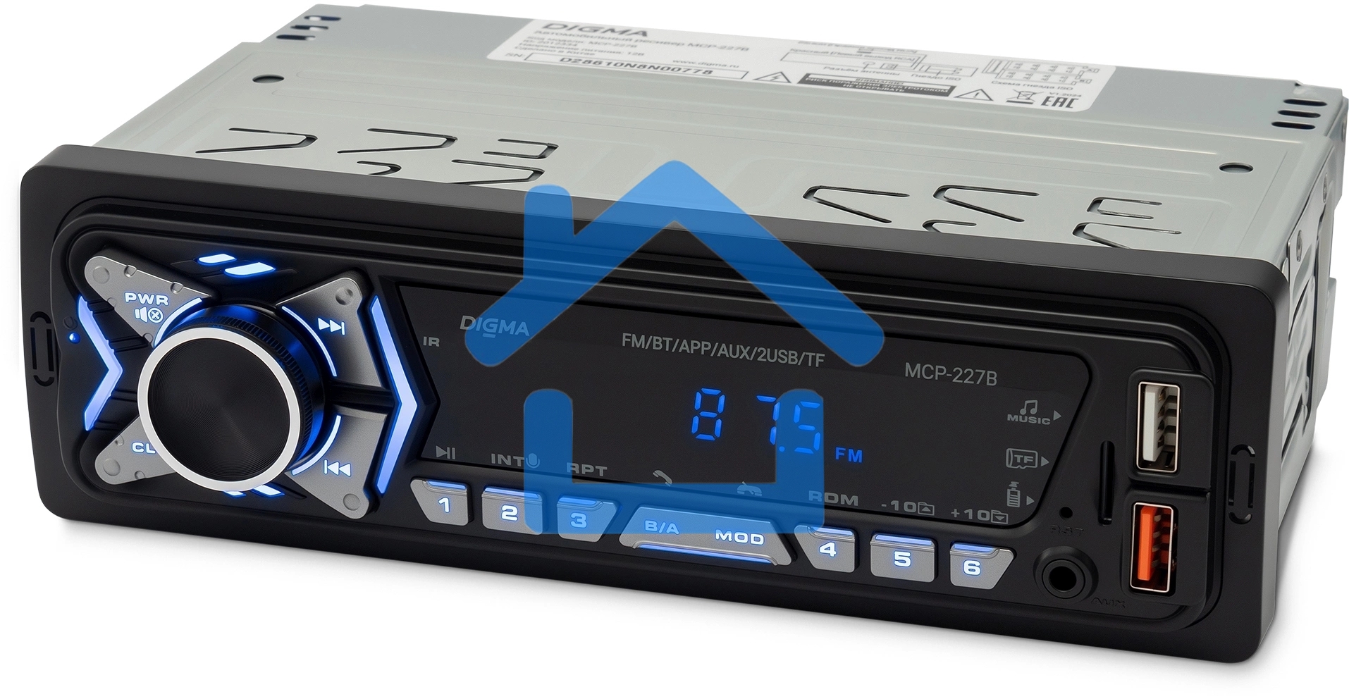 Автомагнитола Digma MCP-227B 1DIN 2x45Вт v5.0 USB 2.0 AUX 2 ПДУ