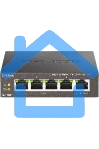 Неуправляемый коммутатор D-Link DGS-1005P/B3A с 5 портами 10/100/1000Base-T (4 порта PoE 802.3af/at, PoE-бюджет 60 Вт)