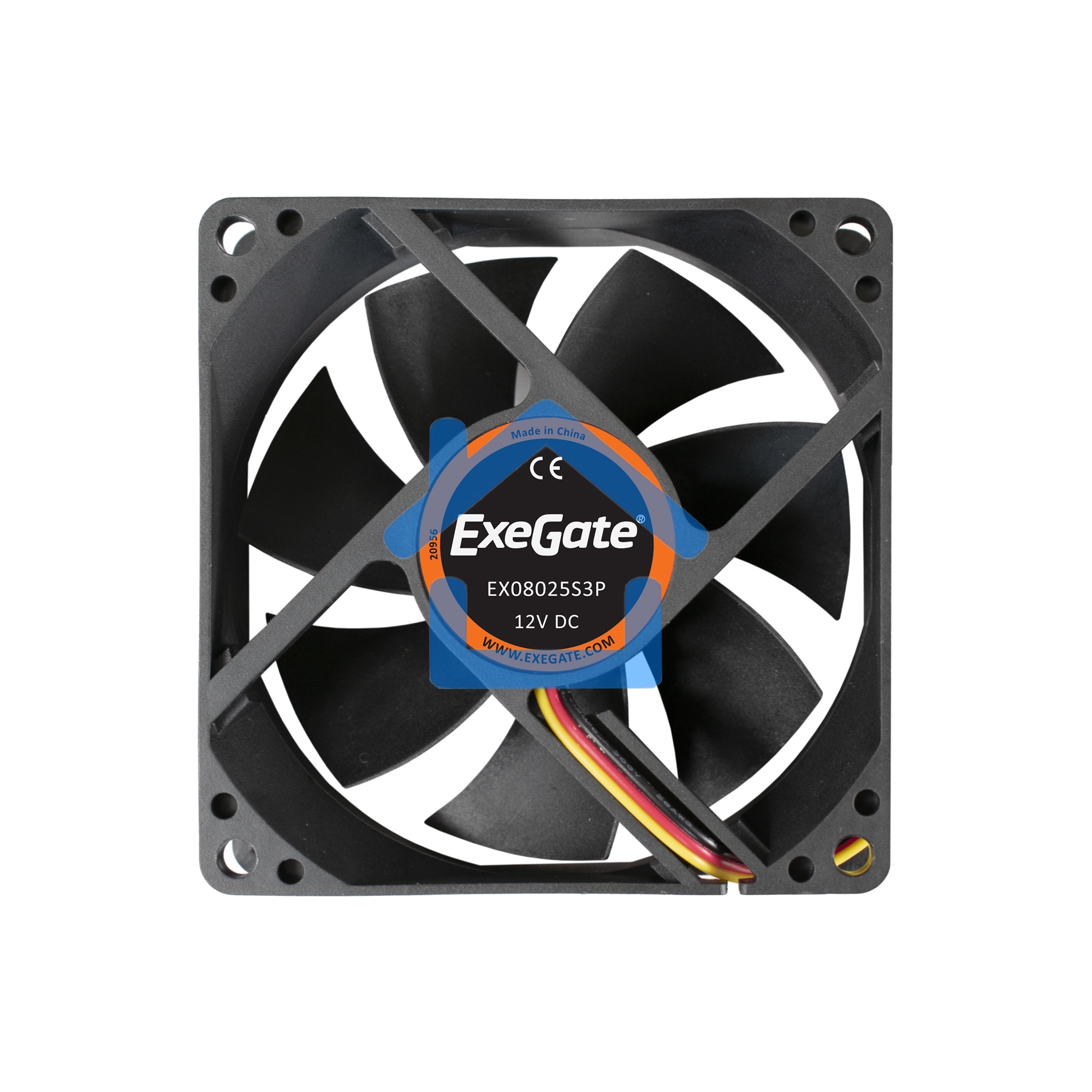 Вентилятор для корпуса ExeGate EX08025S3P черный, 80 мм, 2200 об/мин, 22.5 дБ, 3 pin