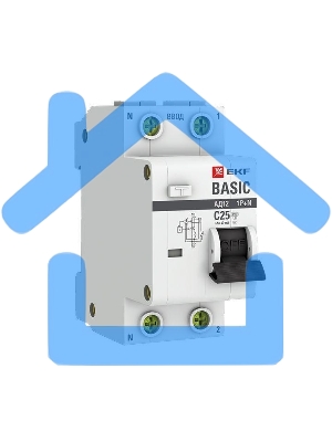 Выключатель автоматический дифференциального тока 1п+N C 25А 30мА тип АС эл. 4.5кА АД-12 Basic EKF DA12-25-30-bas