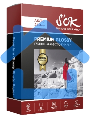 Фотобумага RC Glossy Premium; 240gsm; A6*50Глянцевая Премиум; 240г/м2; формат А6; 50 листов RC