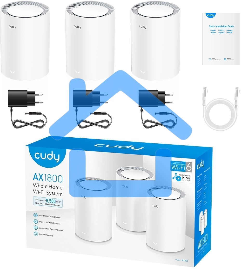 Бесшовный Mesh роутер Cudy M1800(3-Pack) AX1800 10/100/1000BASE-TX белый (упак.:3шт)