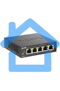Неуправляемый коммутатор D-Link DGS-1005P/B3A с 5 портами 10/100/1000Base-T (4 порта PoE 802.3af/at, PoE-бюджет 60 Вт)