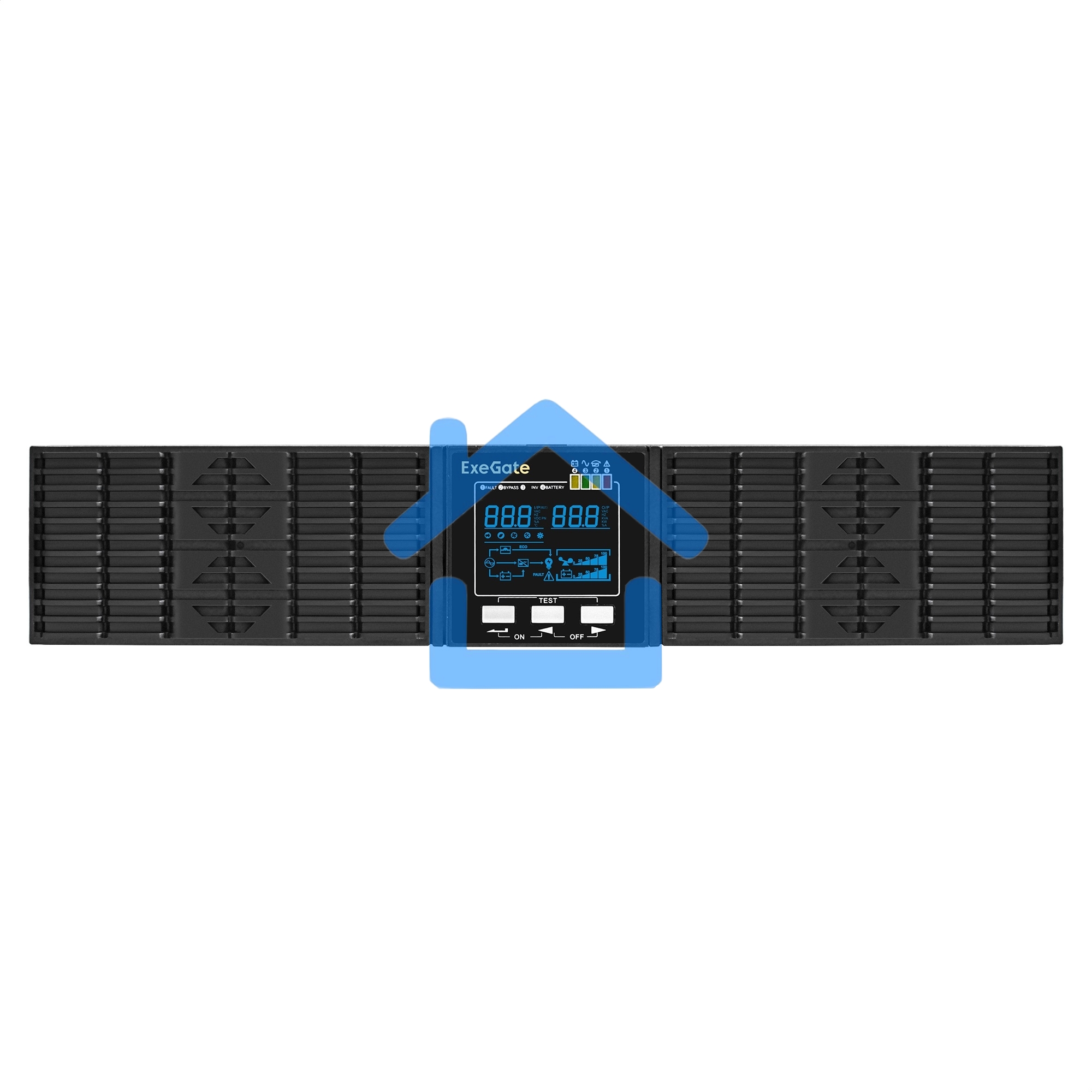 Источник бесперебойного питания On-line ExeGate PowerExpert ULS-575-6kVA.LCD.AVR.T.USB.RS232.SNMP.2U 6000VA/6000W, On-Line, PF=1, LCD, клеммы, RS232, USB, SNMP-slot, EPO, батареи внешние 192В/240В суммарной емкостью до 400Ah, Rackmount 2U/Tower, металличе