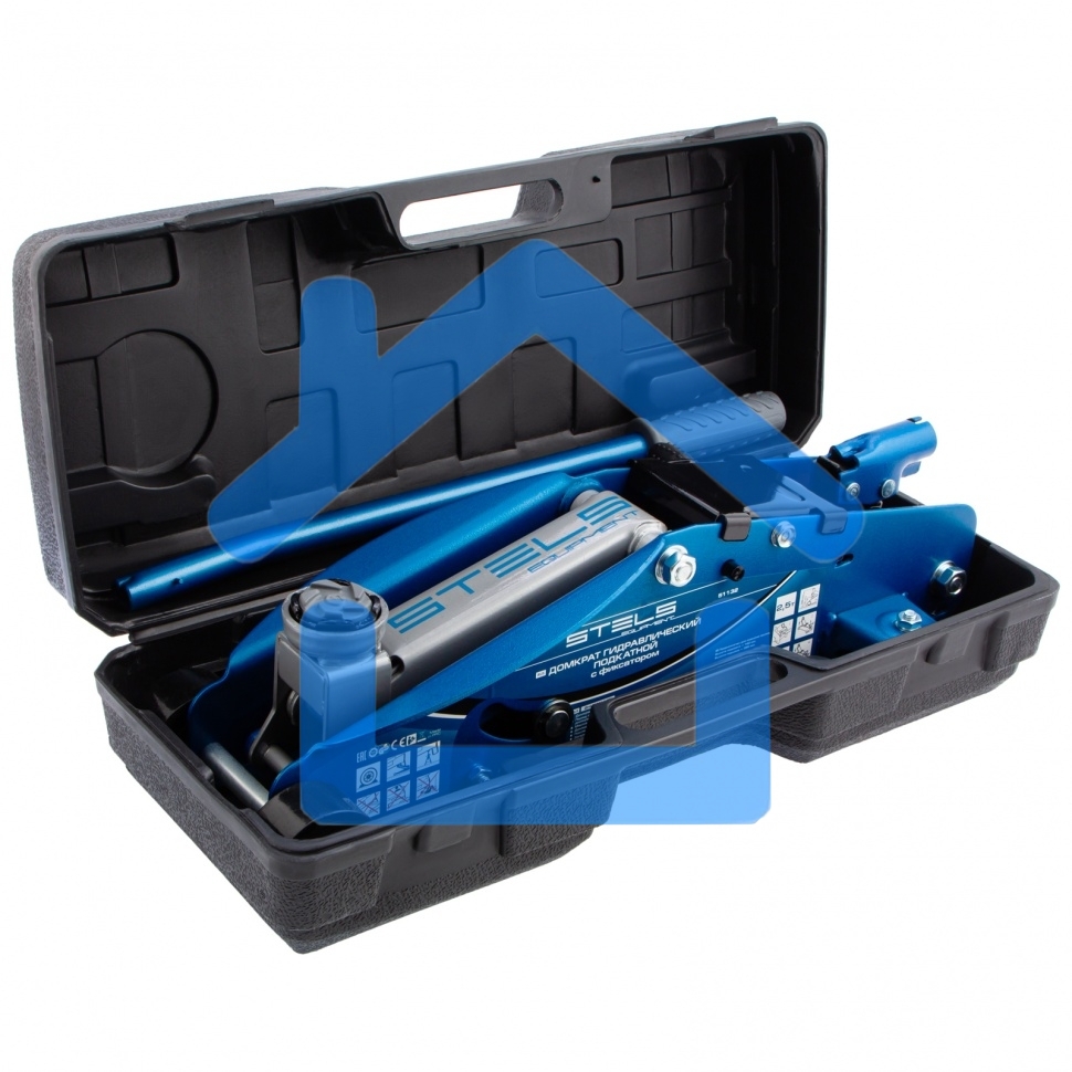 Домкрат STELS 51132гидравлический подкатной с фиксатором 2.5 т safety pin 140-385мм в кейсе