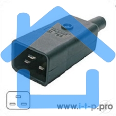 Разъемы для силового кабеля Hyperline CON-IEC320C20 Разъем IEC 60320 C20 220В 16A на кабель, контакты на винтах (плоские выступающие штыревые контакты в пластиковом обрамлении), прямой