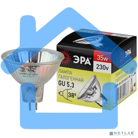 Лампа галогенная ЭРА GU5.3-JCDR (MR16) -35W-230V-Cl(10/200/6000)