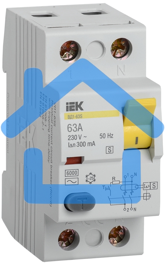 Выключатель дифференциального тока (УЗО) 2п 63А 300мА тип ACS ВД1-63S ИЭК MDV12-2-063-300