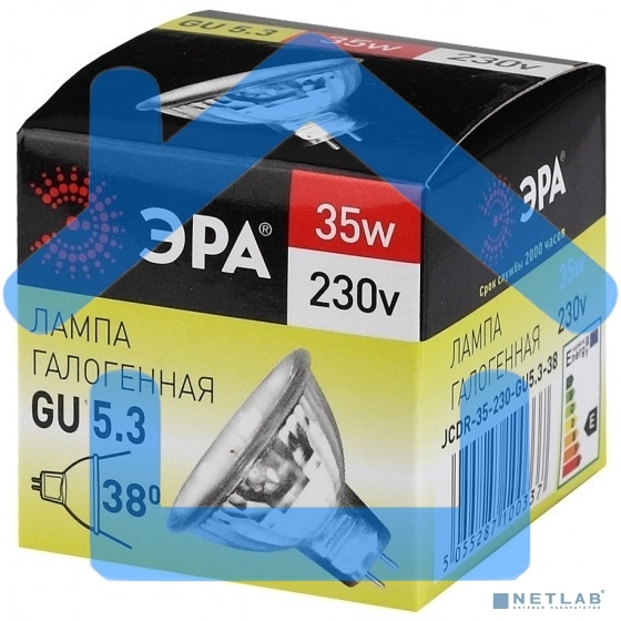 Лампа галогенная ЭРА GU5.3-JCDR (MR16) -35W-230V-Cl(10/200/6000)