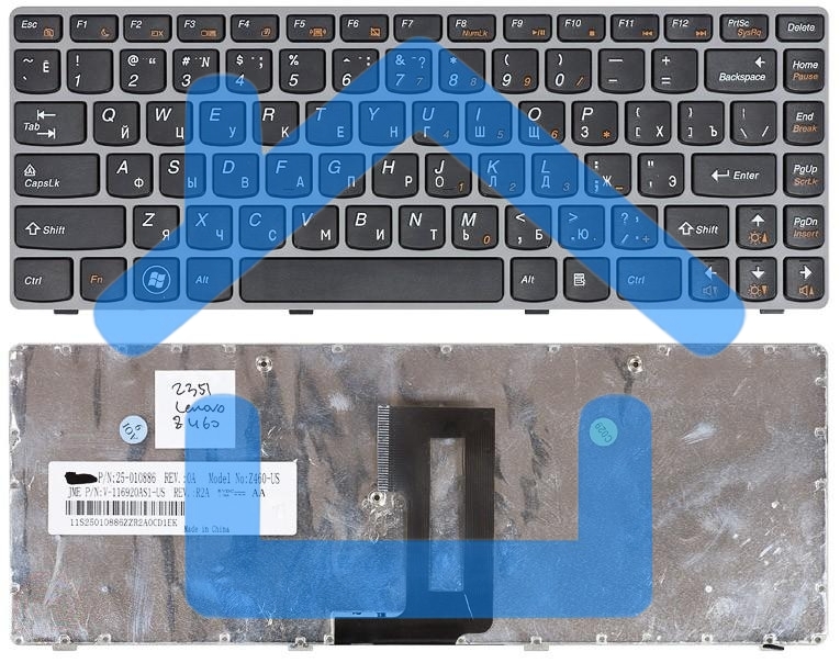 Клавиатура для ноутбука Lenovo IdeaPad Z450 Z460 Z460A Z460G черная с серой рамкой